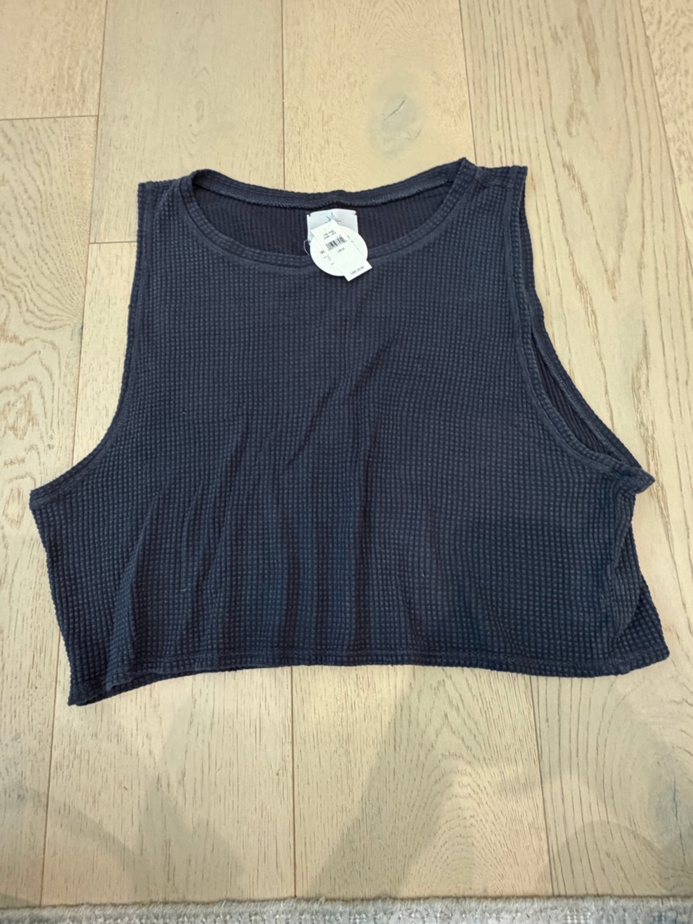 aerie Black Waffle-Knit Crop Tank